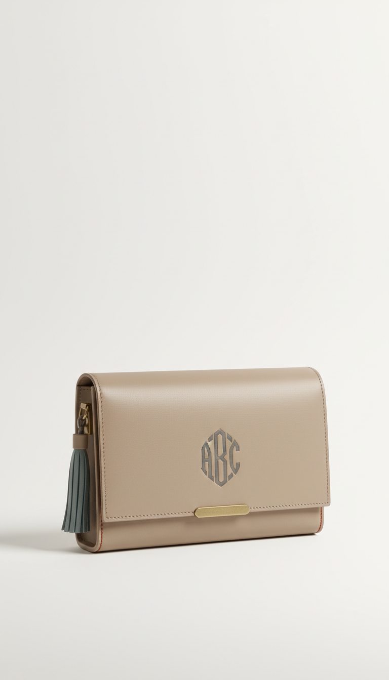 Minimalist Leather Clutch with Monogram